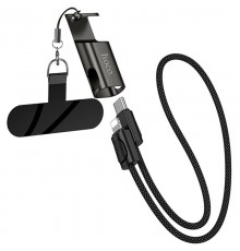 Дата кабель Hoco X126 Experto Type-C to Lightning 30W + Phone Holder & Lanyard (0.35m) Black