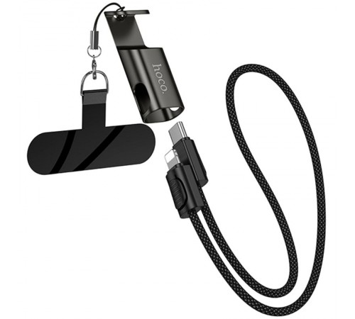 Дата кабель Hoco X126 Experto Type-C to Lightning 30W + Phone Holder & Lanyard (0.35m) Black