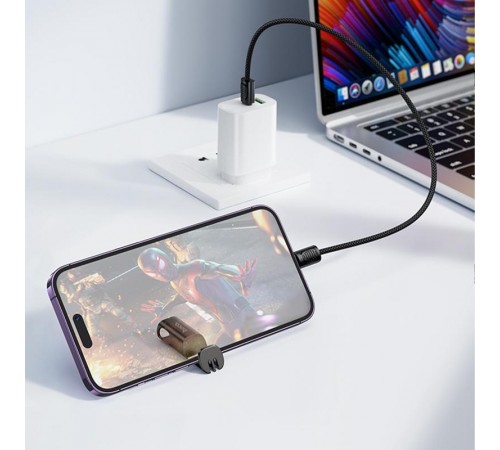 Дата кабель Hoco X126 Experto Type-C to Lightning 30W + Phone Holder & Lanyard (0.35m) Black