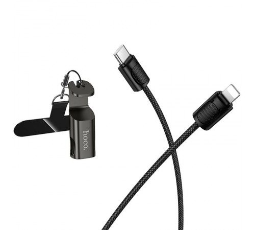 Дата кабель Hoco X126 Experto Type-C to Lightning 30W + Phone Holder & Lanyard (0.35m) Black