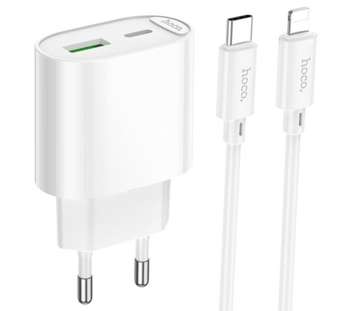МЗП Hoco C109A Fighter PD20W (1USB-C) + кабель Type-C to Lightning White
