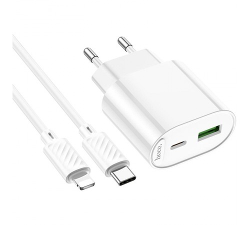МЗП Hoco C109A Fighter PD20W (1USB-C) + кабель Type-C to Lightning White