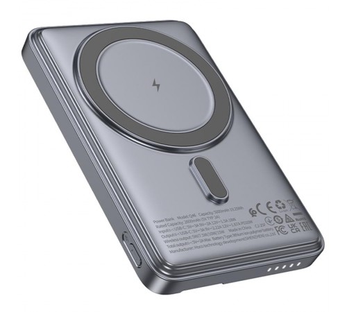 Портативний ЗП Power Bank Hoco Q46 Title PD20W з БЗП+card holder 5000 mAh Silver gray