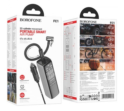 Автомобільний насос Borofone FC1 Air Pump Black Gray