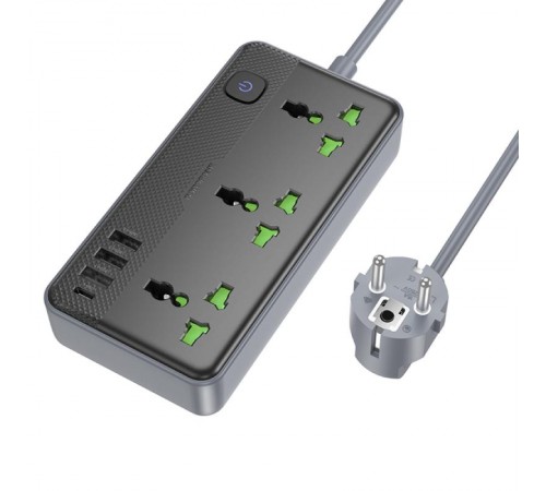 Подовжувач Borofone BAC2A (3USB-A/1C/3xSocket) (1.5m) Black