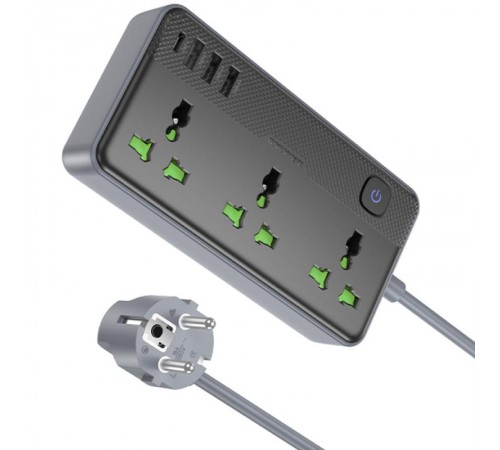 Подовжувач Borofone BAC2A (3USB-A/1C/3xSocket) (1.5m) Black
