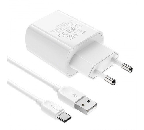 МЗП Borofone BA58A with digital display 2.4A (2USB-A) + кабель USB to Type-C White