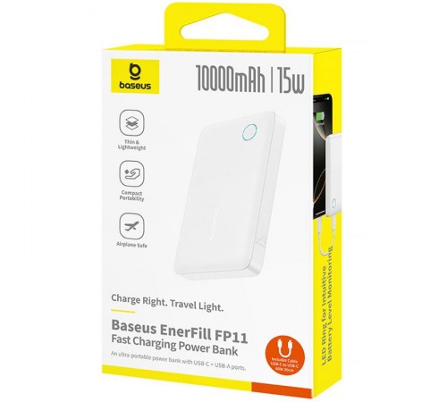 Портативний ЗП Power Bank Baseus EnerFill FP11 15W 10000 mAh (P1008210C213) White