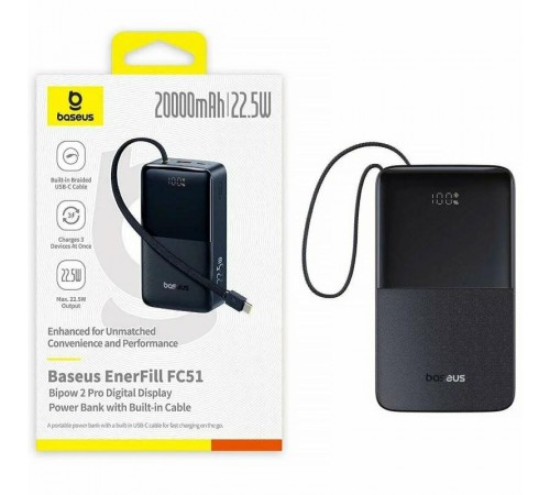 Портативний ЗП Power Bank Baseus EnerFill FC51 Bipow2 Pro 22.5W 20000 mAh (E00277) Black