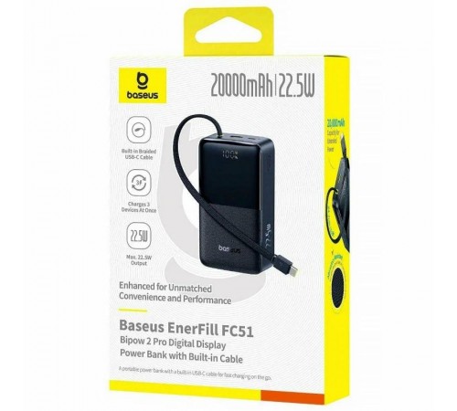 Портативний ЗП Power Bank Baseus EnerFill FC51 Bipow2 Pro 22.5W 20000 mAh (E00277) Black
