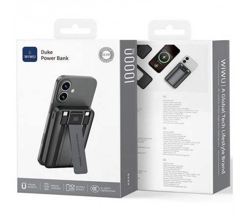 Портативний ЗП Power Bank WIWU Wi-P061 22.5W+PD20W з БЗП+iWatch with cable 10000 mAh Black