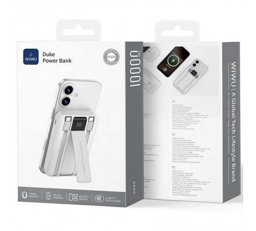 Портативний ЗП Power Bank WIWU Wi-P061 22.5W+PD20W з БЗП+iWatch with cable 10000 mAh White