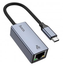 Перехідник Hoco UA37 Portable Type-C to RJ45 1000 Mbs (0.15m) Metal gray