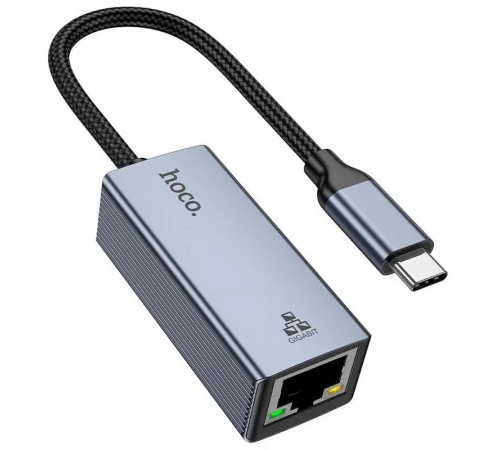 Перехідник Hoco UA37 Portable Type-C to RJ45 1000 Mbs (0.15m) Metal gray