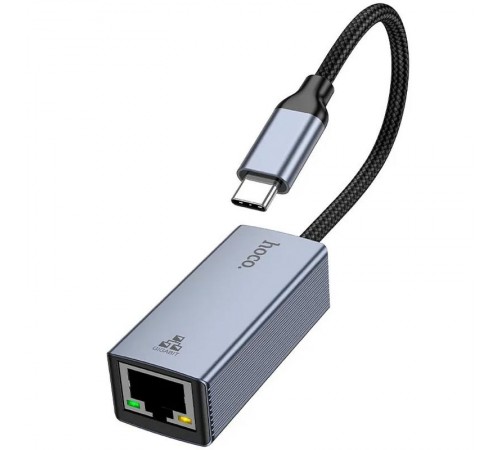 Перехідник Hoco UA37 Portable Type-C to RJ45 1000 Mbs (0.15m) Metal gray