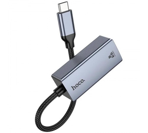 Перехідник Hoco UA37 Portable Type-C to RJ45 1000 Mbs (0.15m) Metal gray