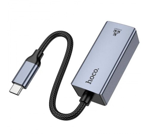 Перехідник Hoco UA37 Portable Type-C to RJ45 1000 Mbs (0.15m) Metal gray