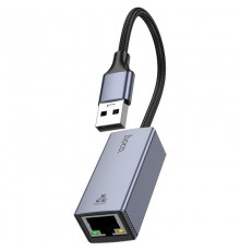 Перехідник Hoco UA37 Portable USB to RJ45 1000 Mbs (0.15m) Metal gray