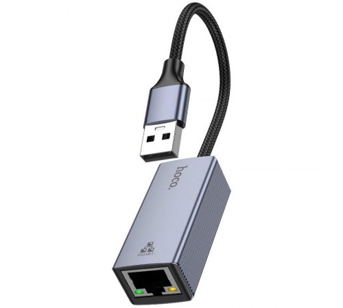 Перехідник Hoco UA37 Portable USB to RJ45 1000 Mbs (0.15m) Metal gray