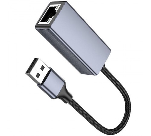 Перехідник Hoco UA37 Portable USB to RJ45 1000 Mbs (0.15m) Metal gray