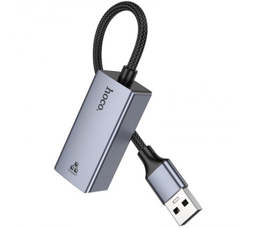 Перехідник Hoco UA37 Portable USB to RJ45 1000 Mbs (0.15m) Metal gray