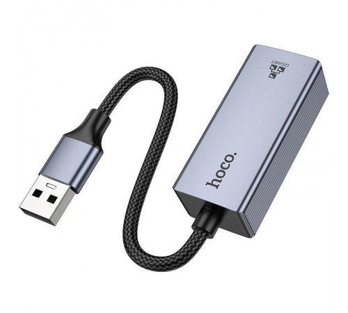 Перехідник Hoco UA37 Portable USB to RJ45 1000 Mbs (0.15m) Metal gray