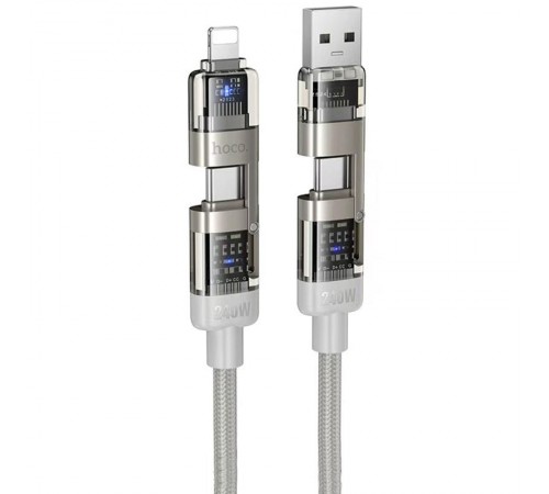 Дата кабель Hoco U151 Goldsmith 4in1 Type-C to USB/Type-C to Lightning 240W (1.2m) Gray
