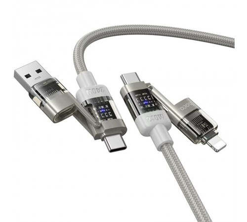 Дата кабель Hoco U151 Goldsmith 4in1 Type-C to USB/Type-C to Lightning 240W (1.2m) Gray