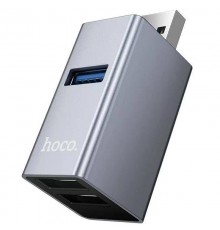 Перехідник HUB Hoco HB54 3in1 (USB to 2xUSB2.0+USB3.0) Metal grey