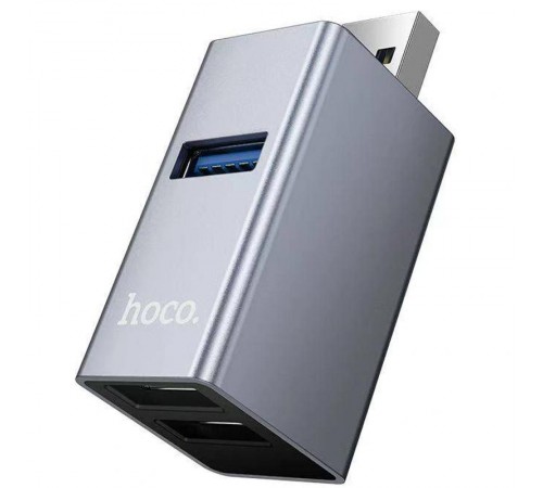 Перехідник HUB Hoco HB54 3in1 (USB to 2xUSB2.0+USB3.0) Metal grey