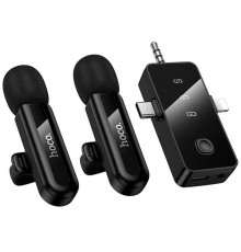 Петличний бездротовий мікрофон Hoco L20C Fair dual-mic 3in1 (Lightning/Type-C/3.5) Black