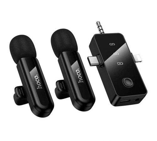 Петличний бездротовий мікрофон Hoco L20C Fair dual-mic 3in1 (Lightning/Type-C/3.5) Black