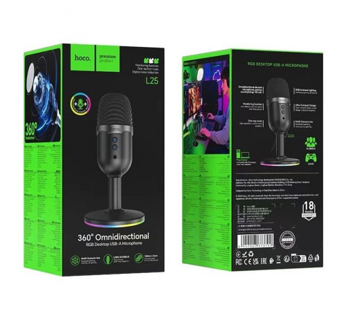 Мікрофон всенаправленный для гейминга Hoco L25 Bright USB Black