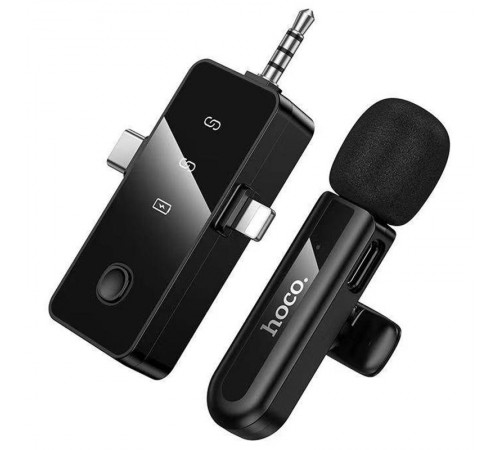 Петличний бездротовий мікрофон Hoco L20B Fair 3in1 (Lightning/Type-C/3.5) Black