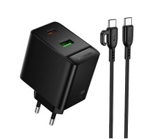 МЗП Borofone BAS16A Erudite PD45W+QC3.0 (1USB-A/1C) + кабель Type-C to Type-C Black