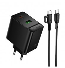МЗП Borofone BAS16A Erudite PD45W+QC3.0 (1USB-A/1C) + кабель Type-C to Type-C Black