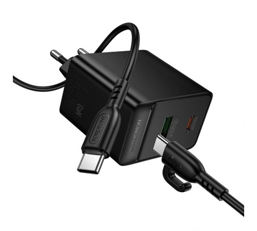 МЗП Borofone BAS16A Erudite PD45W+QC3.0 (1USB-A/1C) + кабель Type-C to Type-C Black