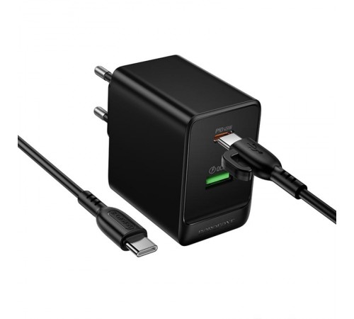 МЗП Borofone BAS16A Erudite PD45W+QC3.0 (1USB-A/1C) + кабель Type-C to Type-C Black