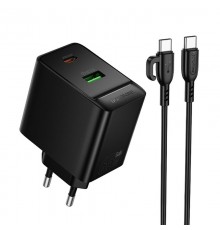 МЗП Borofone BAS17A Erudite PD65W+QC3.0 (1USB-A/1C) + кабель Type-C to Type-C Black