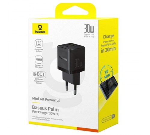 МЗП Baseus Palm Fast Charger 30W (1USB-A/1C) (P1011160A) Cluster Black