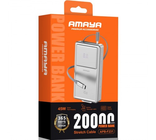 Портативний ЗП Power Bank Amaya APB-F231 45W with display and cable 20000 mAh Silver