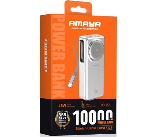 Портативний ЗП Power Bank Amaya F132 45W with display and cable 10000 mAh Silver