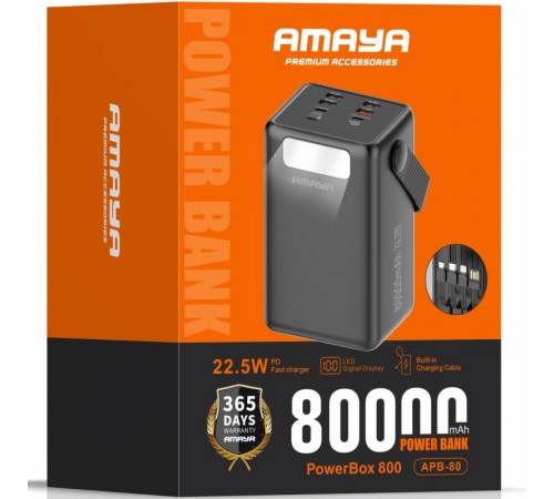 Портативний ЗП Power Bank Amaya APB-80 22.5W flashlight with cable 80000 mAh Black
