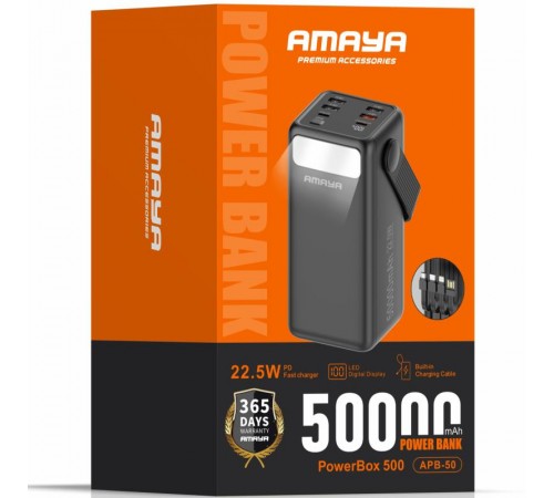 Портативний ЗП Power Bank Amaya APB-50 22.5W flashlight with cable 50000 mAh Black