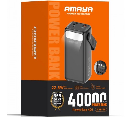 Портативний ЗП Power Bank Amaya APB-40 22.5W flashlight with cable 40000 mAh Black