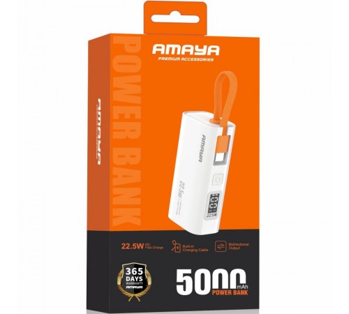 Портативний ЗП Power Bank Amaya FD39 22.5W with display and cable 5000 mAh White