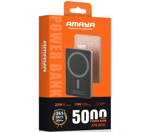 Портативний ЗП Power Bank Amaya APB-WF53 15W з БЗП 5000 mAh Black