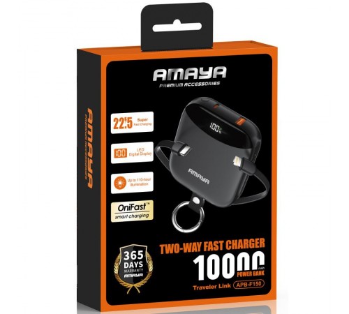 Портативний ЗП Power Bank Amaya F150 22.5W with display and cable 10000 mAh Black