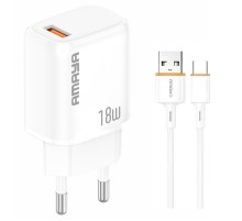 МЗП Amaya U79S QC3.0 18W (1USB-A) + кабель USB to Type-C White