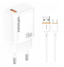 МЗП Amaya U79S QC3.0 18W (1USB-A) + кабель USB to Type-C White